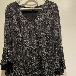 Fantastic Prelude silver and black blouse! Bell sleeves. Size medium. New tags.
